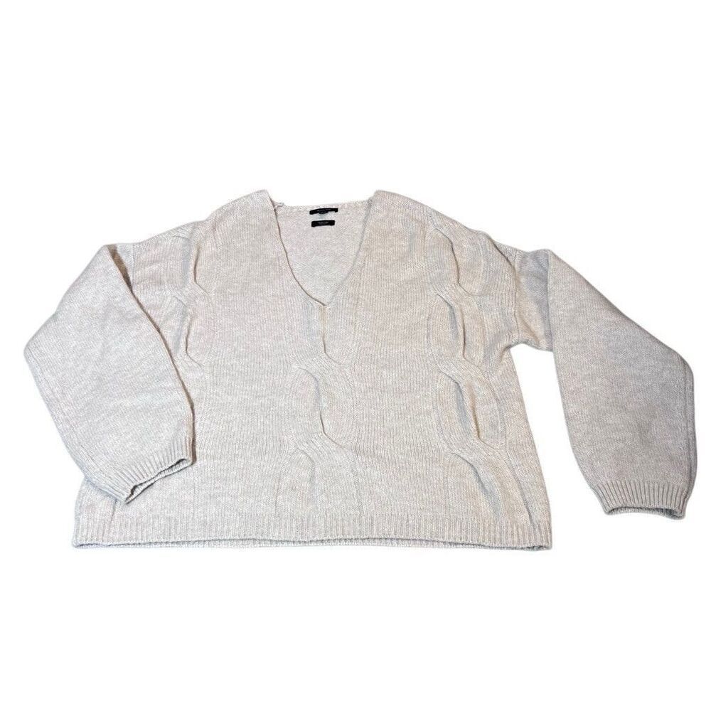 Massimo Dutti Oversized Braid Knit Sweater Small Wool Blend V Neck Wool Blend - Picture 7 of 8